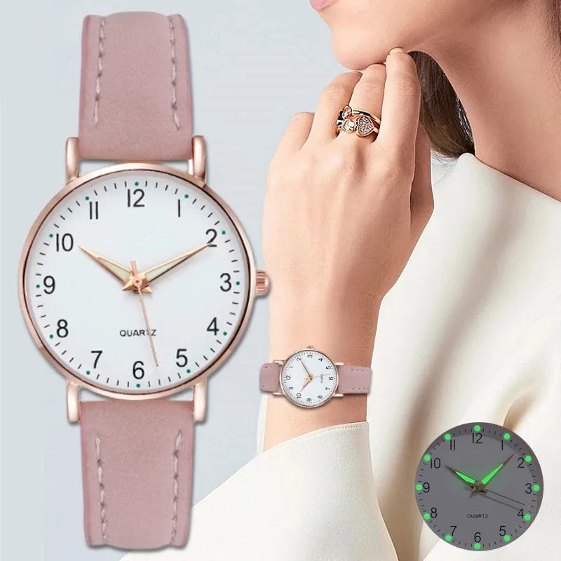 Fashion Watch For Women Leather Quartz Luxury Back Light Wristwatch