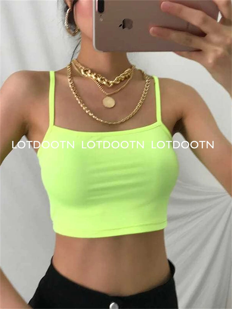 LOTDOOTN Women Sexy Backless Fashion Vest Green Fluorescent Camisole Women Nylon Tops Women Athletic Spandex Tops Women Camis