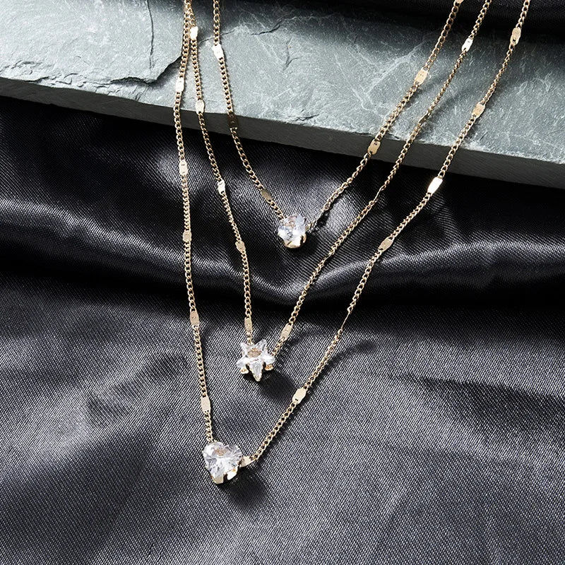 Trendy Zircon Pendant Necklace For Women Multilayer Chain Choker Fashion