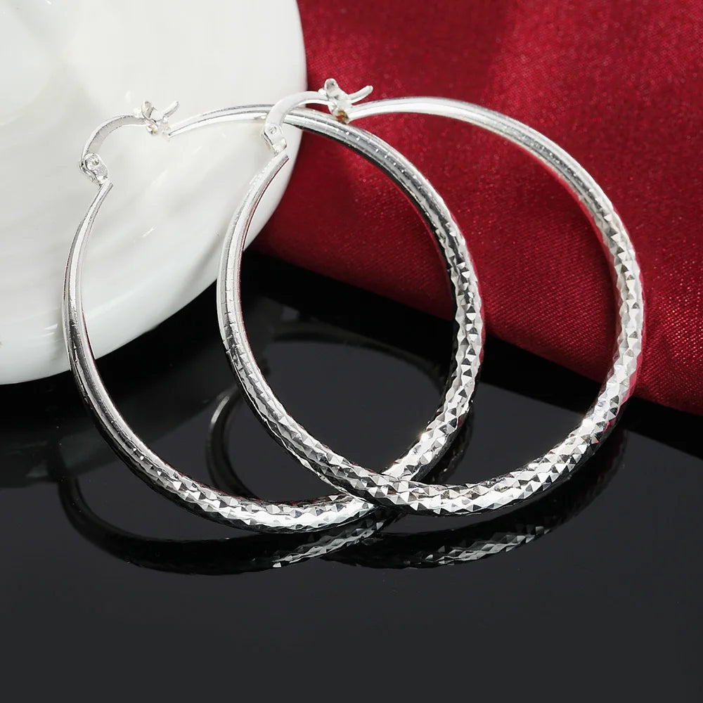 Charms fine 925 Sterling Silver 5CM circle hoop Earrings for Women fashion
