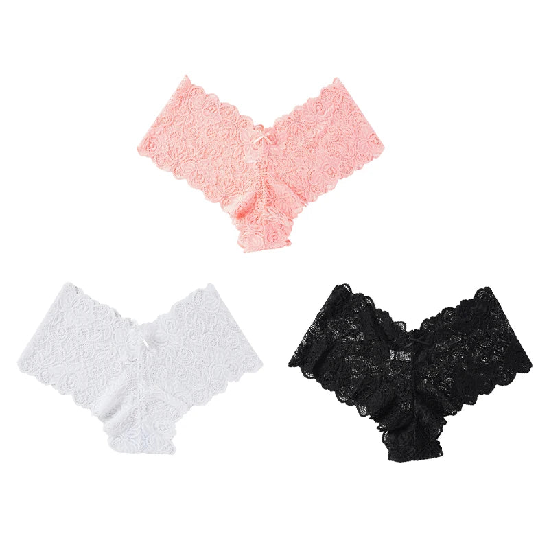 3pcs Sexy Lace Transparent Panties Women Briefs Low Waist Soft Lingerie Comfortable Intimates Panties