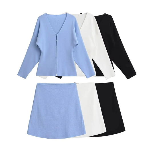 TRAFSHE Women Knit Mini Skirt Sets For Women 2 Pieces Knit Coat Women Suits Women Outfit Streetwear Clothing
