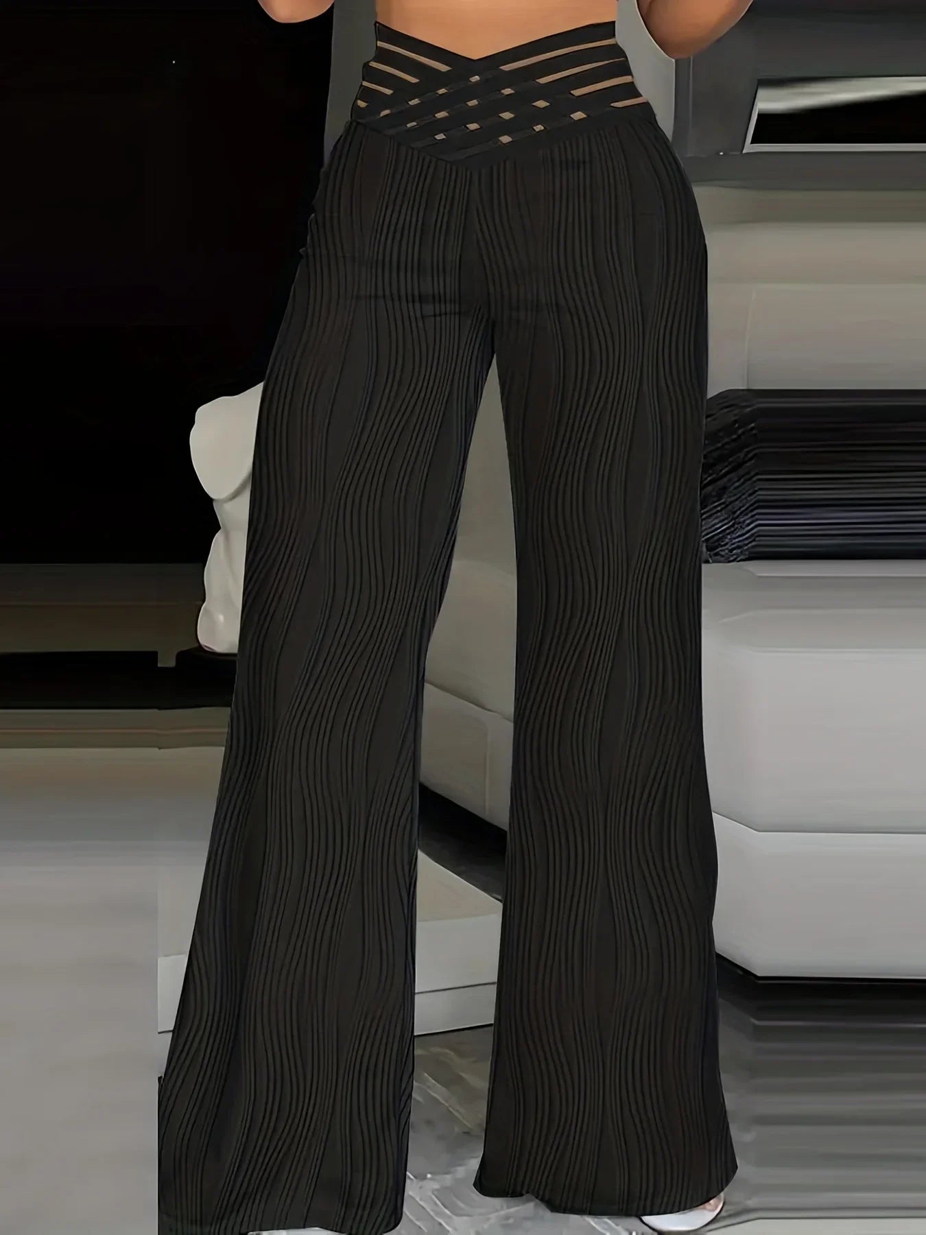 Women's Plus Size S-5XL Fashion All-match Wide-leg Pants Casual Comfortable Pants Solid Color Texture High-waisted Flare Pants