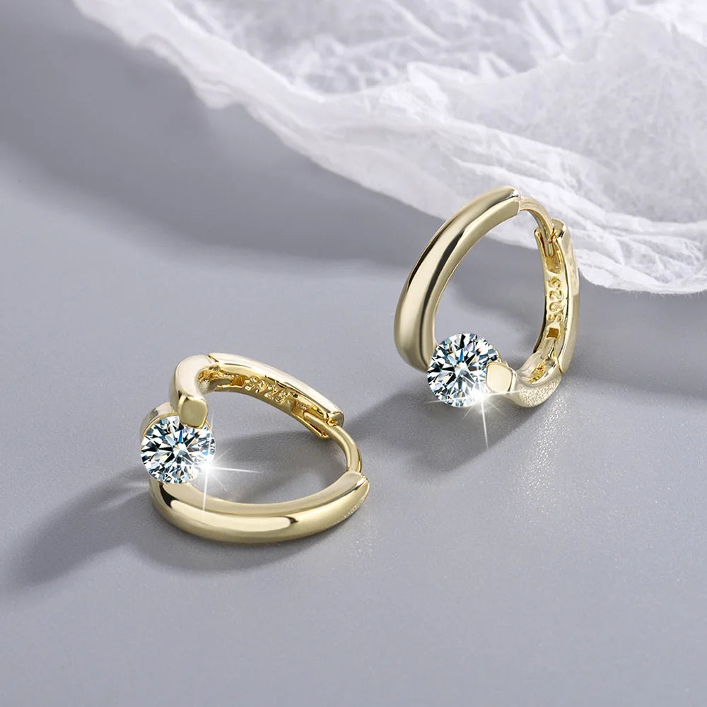 925 Sterling Silver Gold Crystals Simple Earrings For Women Fashion Wedding Luxury Jewelry