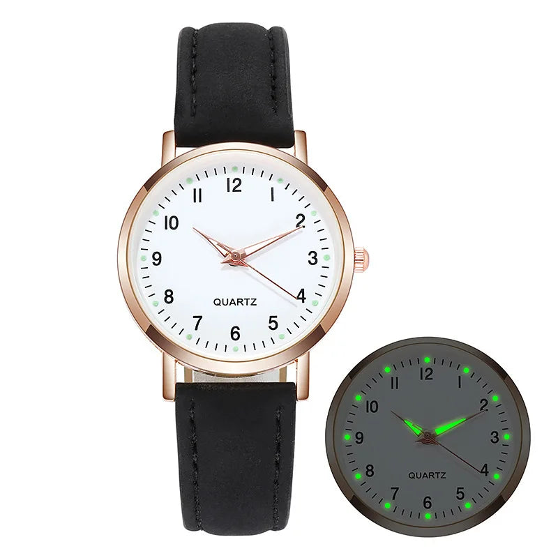 Fashion Watch For Women Leather Quartz Luxury Back Light Wristwatch