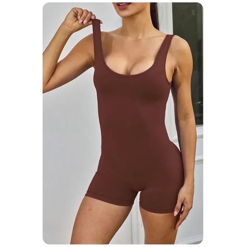 Women Short Sports Jumpsuit Sleeveless Sexy Backless Yoga Clothes Workout Cycling One-piece Suit Outdoor Recreation Bodysuits