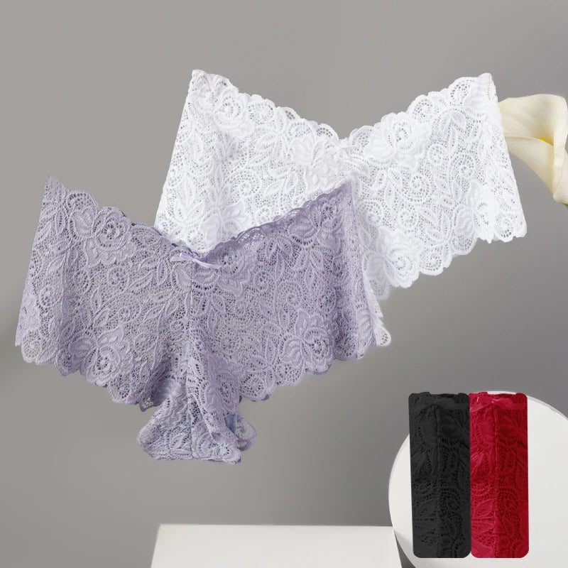 3Pcs Sexy Floral Lace Panties Women Briefs Low Waist Soft Lingerie Comfortable Intimates Panties