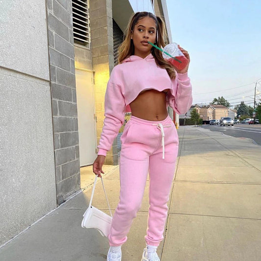 Women's Jogging Tracksuit Suit for Fitness Running Sets Fleece Long Sleeve Cropped Hoodies+Jogger Sweatpants Sweatsuits