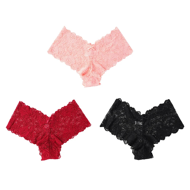 3pcs Sexy Lace Transparent Panties Women Briefs Low Waist Soft Lingerie Comfortable Intimates Panties