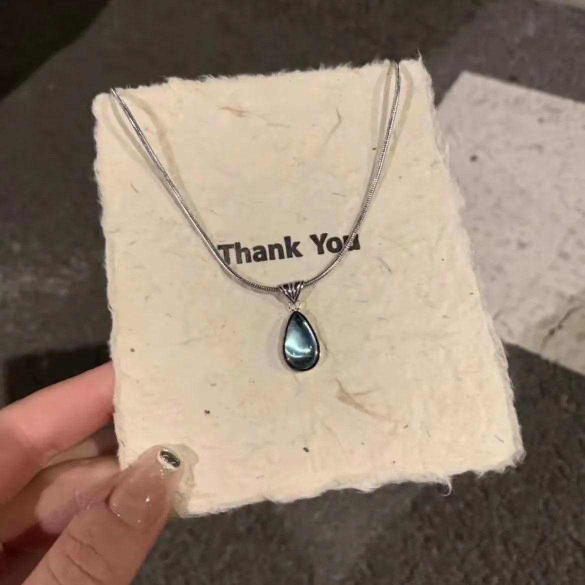 Blue Water Drop Pendant Necklace for Women Light Luxury Niche Design