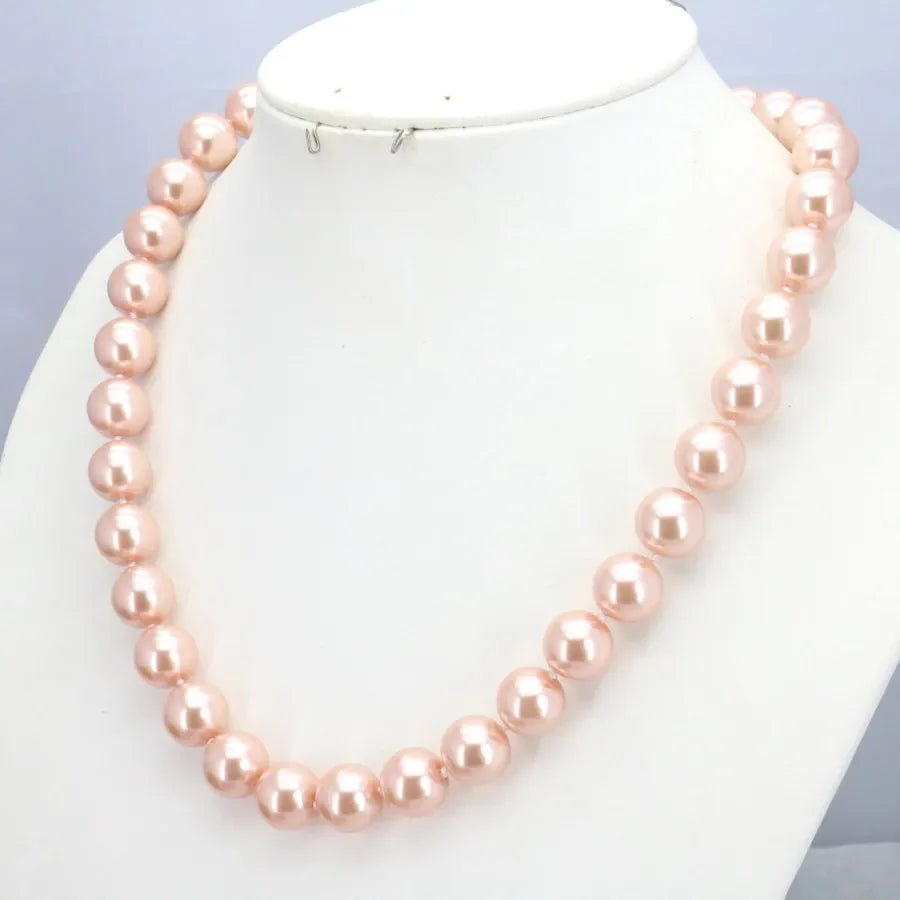 Necklace for Women 12mm Pink Pearl Necklace Bracelet Earrings Sets Jewelry