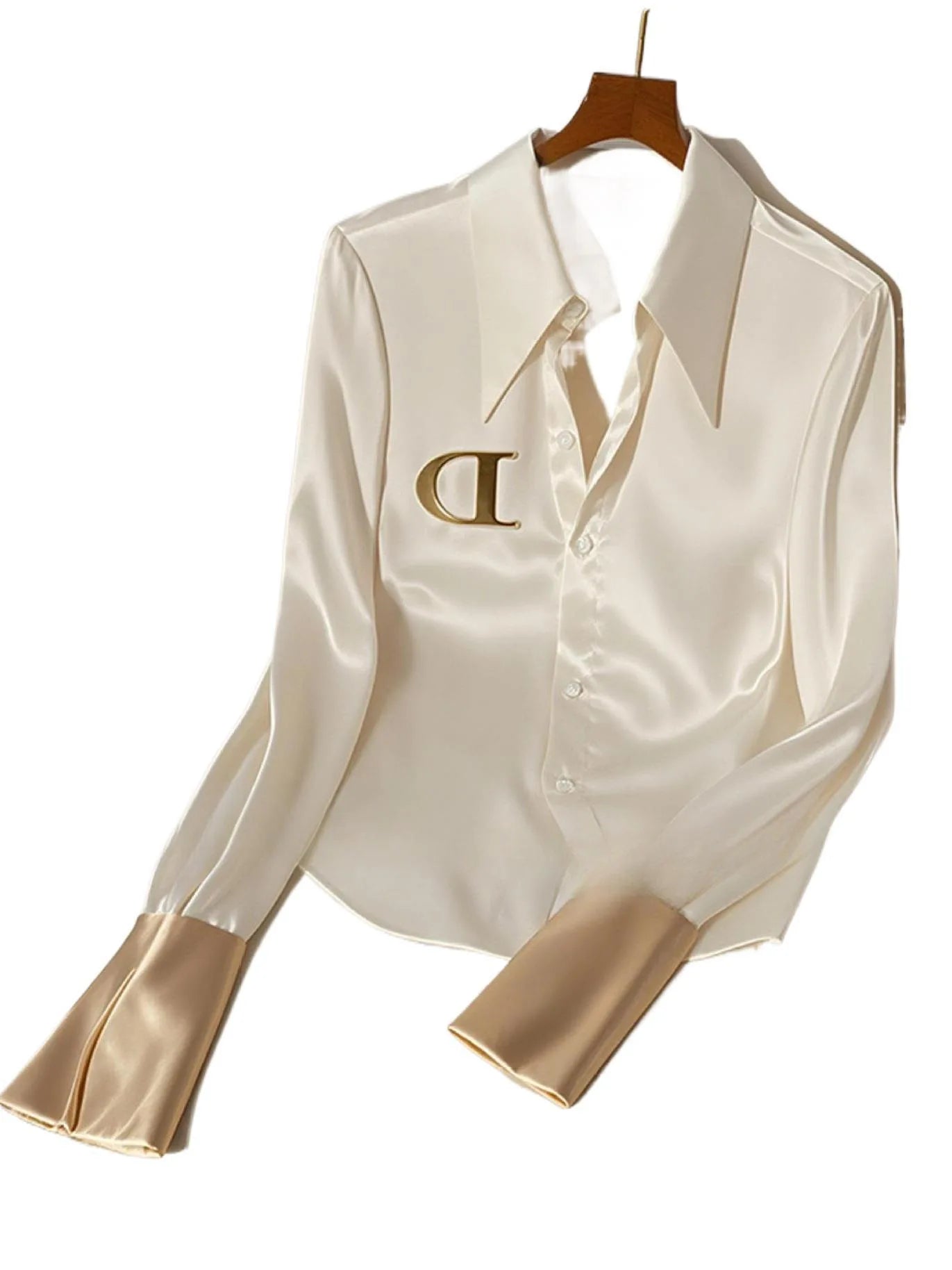 Women's Clothing Women Shirt Early autumn western-style high-end top niche unique cool white acetate satin shirt Blouses Shirts