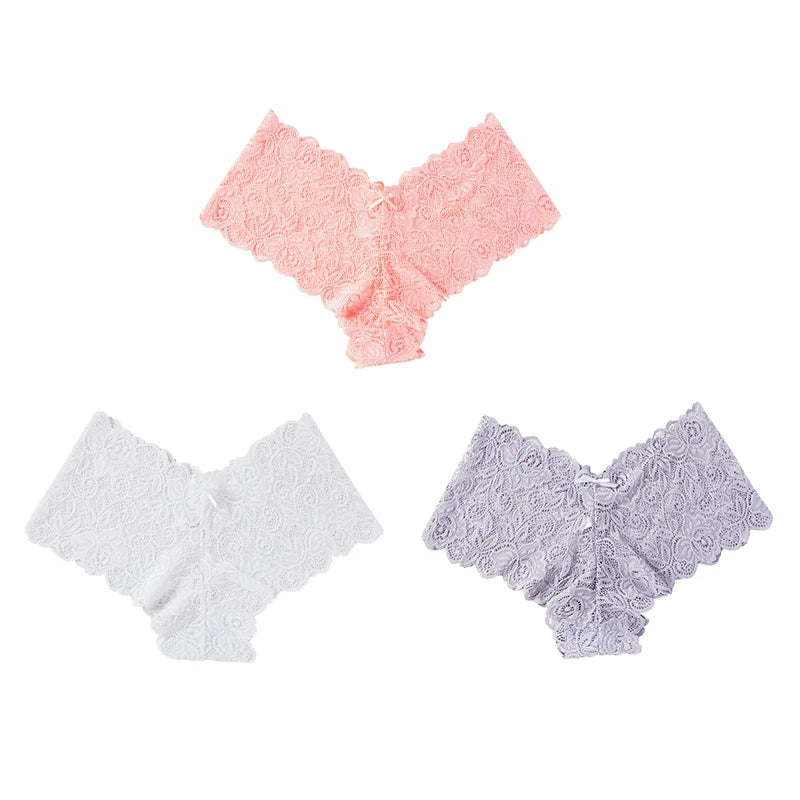 3pcs Sexy Lace Transparent Panties Women Briefs Low Waist Soft Lingerie Comfortable Intimates Panties