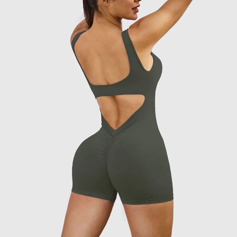 Women Short Sports Jumpsuit Sleeveless Sexy Backless Yoga Clothes Workout Cycling One-piece Suit Outdoor Recreation Bodysuits