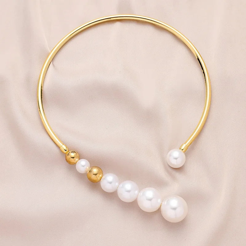 Exaggerated Pearl Necklace For Women Simple Versatile Golden Bead Opening Collar Exquisite Clavicle
