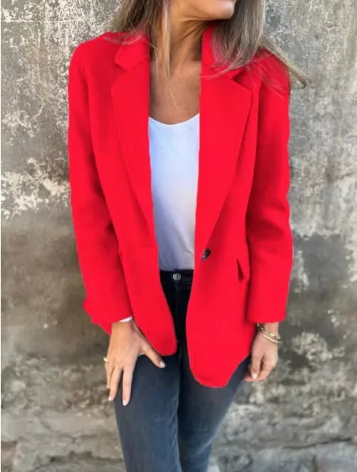 Plus-size women's clothing autumn and winter fashion new pure color single button woolen jacket plus-size clothing