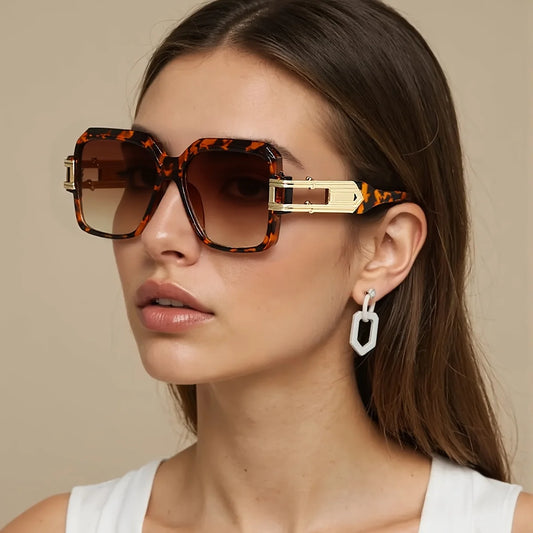 Vintage Sunglasses for Women Leopard Patterned Square Glasses with Brown Golden Accents Sunglasses Women Glasses Women