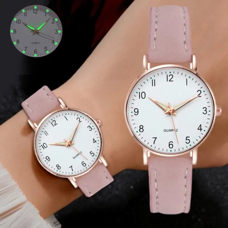 Fashion Watch For Women Leather Quartz Luxury Back Light Wristwatch