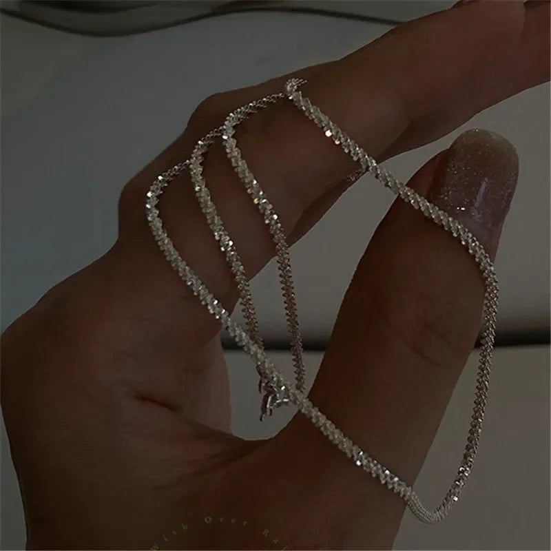 Popular Sparkling Necklace for Women Clavicle Chain Choker Silver Color Fashion Jewelry