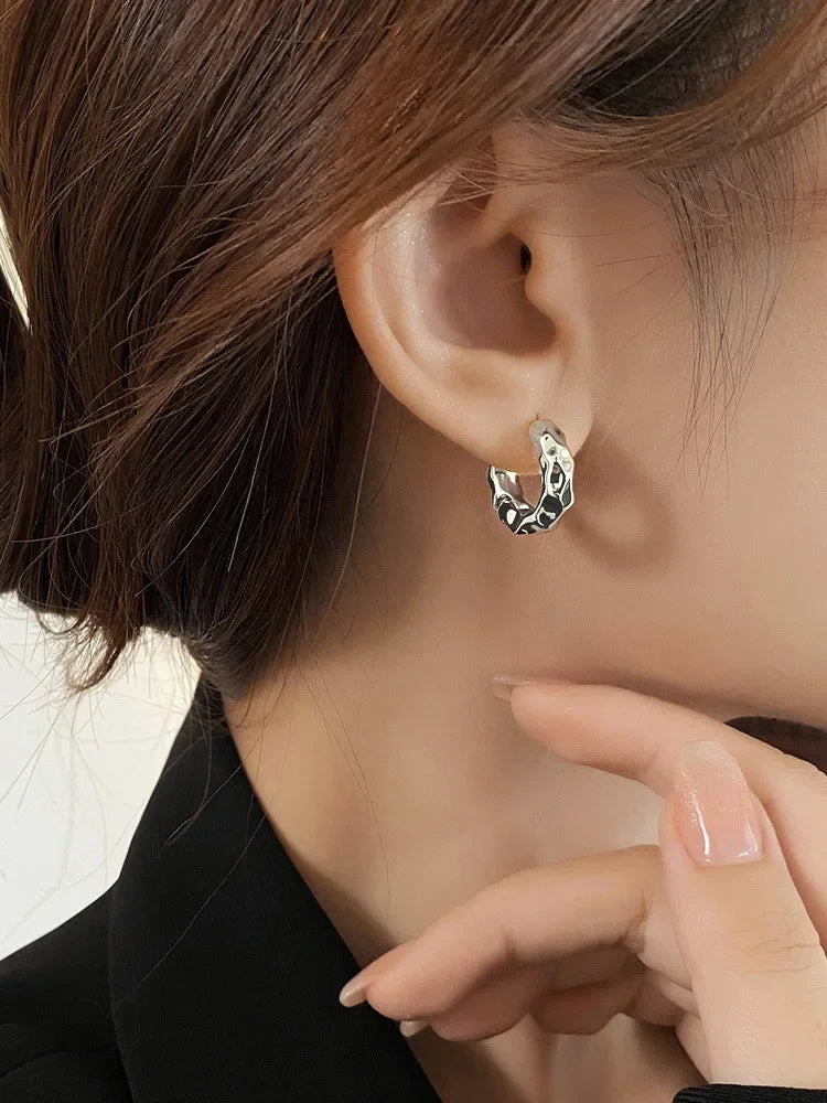Trendy 925 Sterling Silver Circle Earrings for Women Real Silver Ear Hoop Earrings
