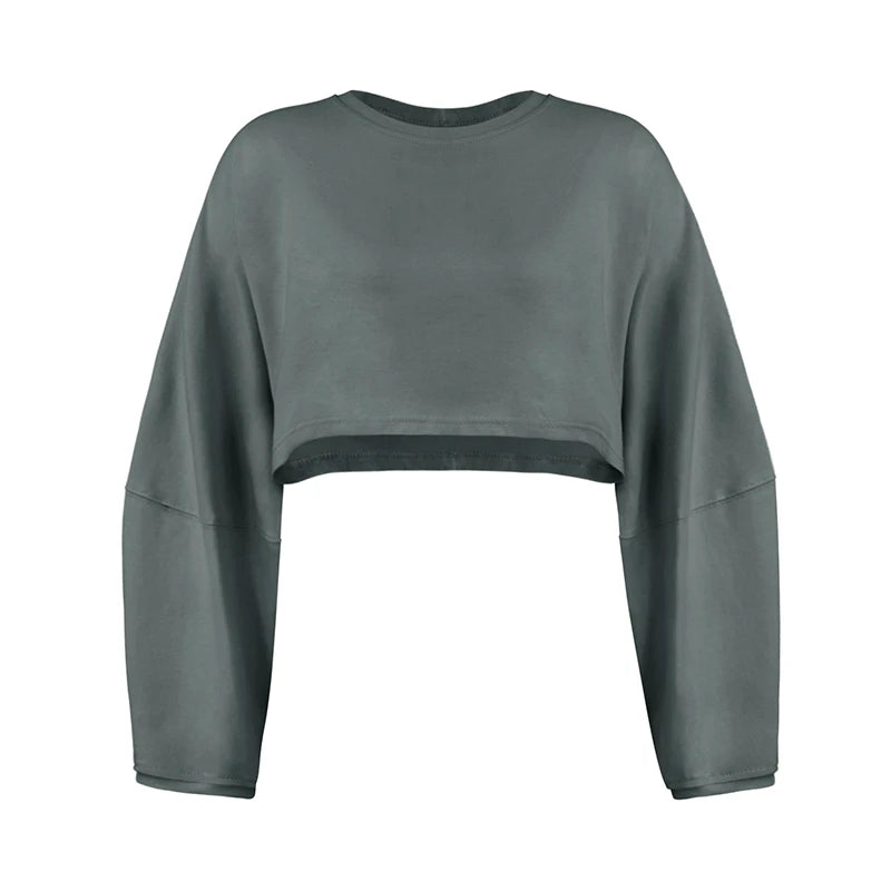Women's Sports Crop Top T-Shirts Gym Clothing Yoga Loose Tops Long Sleeve Sportswear