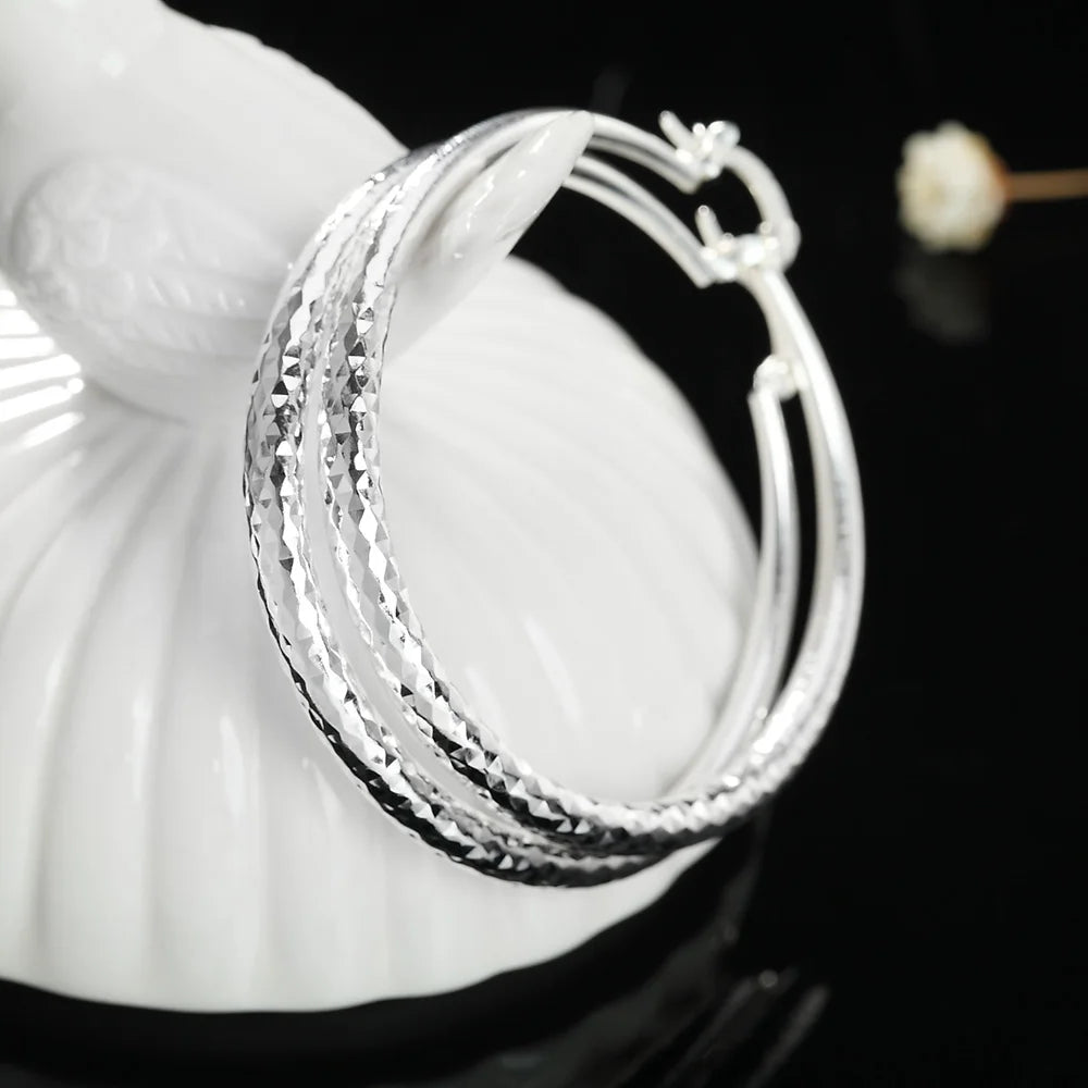 Charms fine 925 Sterling Silver 5CM circle hoop Earrings for Women fashion